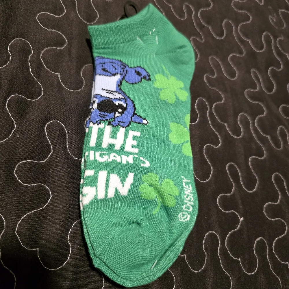 Disney Mickey Mouse Stitch St Patricks Day Ankle Socks 2 Pair‎ NWT Size 4-10